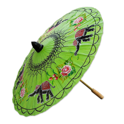 Elephant Motif Paper Parasol in Lime from Thailand