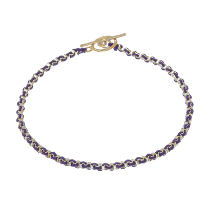 Gold Plated Brass Chain Bracelet in Purple from Thailand