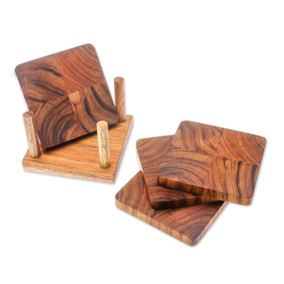 Handmade Teak Wood Coasters from Thailand (Set of 4)