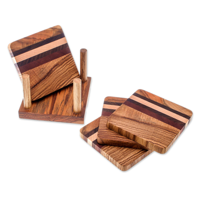 Striped Wood Coasters from Thailand (Set of 4)
