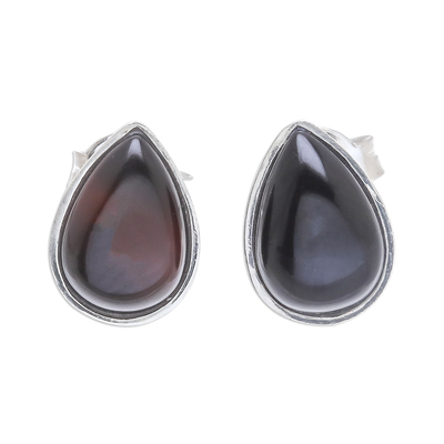 Drop-Shaped Black Onyx Stud Earrings from Thailand