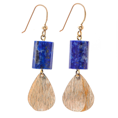 Cylindrical Lapis Lazuli Dangle Earrings from Thailand
