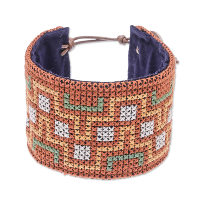 Hmong Cross Stitched Cotton Wristband Bracelet from Thailand