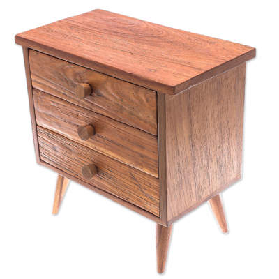 Modern Teak Wood Jewelry Box with Three Drawers