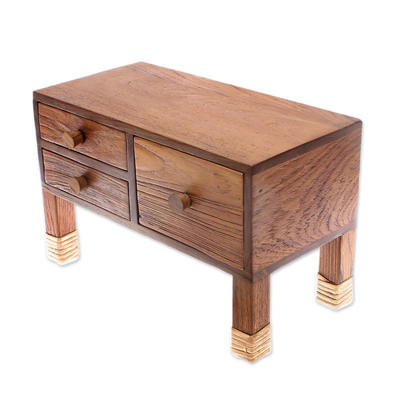 Teak Wood Jewelry Box with Three Drawers from Thailand