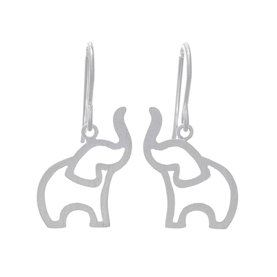 Brushed-Satin Sterling Silver Elephant Dangle Earrings