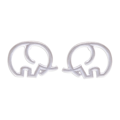 Round Sterling Silver Elephant Stud Earrings from Thailand