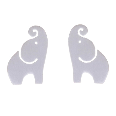 Brushed-Satin Sterling Silver Elephant Stud Earrings