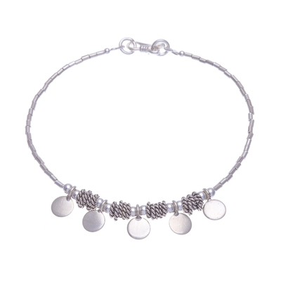 Circle Motif Silver Beaded Charm Bracelet from Thailand