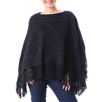 Short Knit Cotton Poncho in Onyx from Thailand