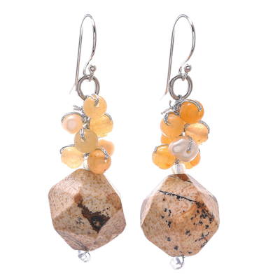 Multi-Gemstone Beaded Cluster Earrings in Brown