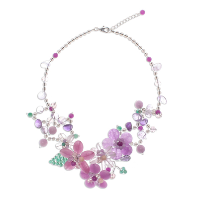 Floral Multi-Gemstone Beaded Statement Necklace