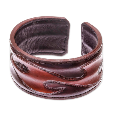 Tribal Pattern Dark Brown Leather Cuff Bracelet