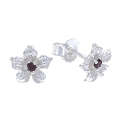 Floral Garnet Stud Earrings from Thailand