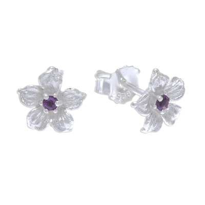 Floral Amethyst Stud Earrings from Thailand