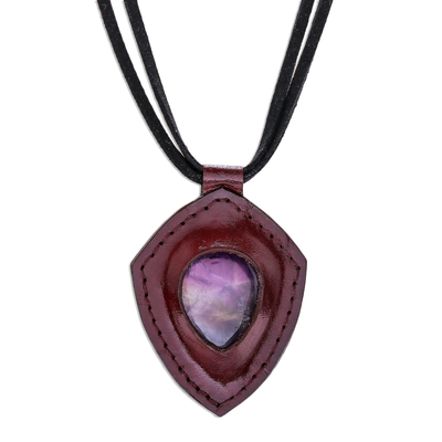 Amethyst and Leather Pendant Necklace from Thailand