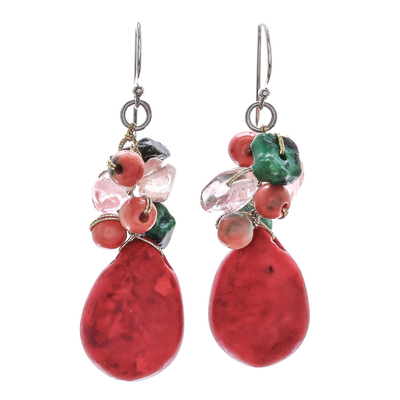 Multi-Gemstone Beaded Dangle Earrings Crafted in Thailand