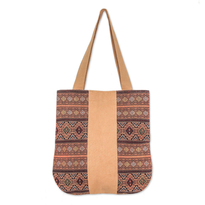 Geometric Cotton Shoulder Bag in Caramel from Thailand