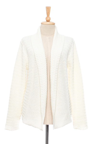 Knit Cotton Cardigan in Ivory from Thailand