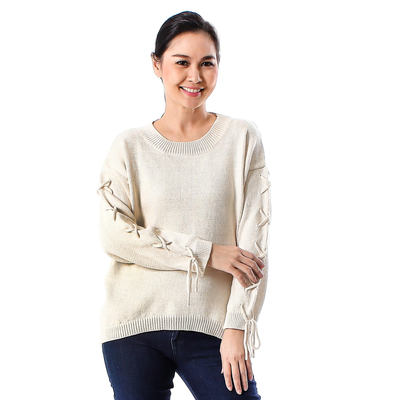 Knit Cotton Pullover in Antique White from Thailand