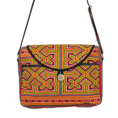 Geometric Hmong Cotton Blend Messenger Bag from Thailand