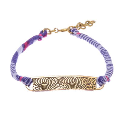 Swirl Pattern Brass Pendant Bracelet in Purple from Thailand
