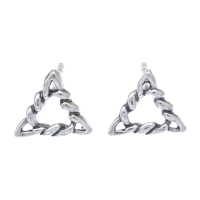 Rope Pattern Triangular Sterling Silver Stud Earrings