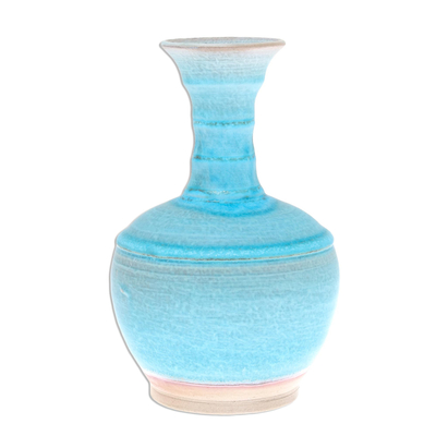 Fluted Ceramic Vase in Blue from Thailand