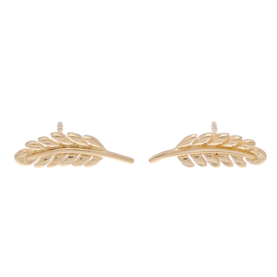 Leaf 18k Gold Plated Sterling Silver Button Earrings