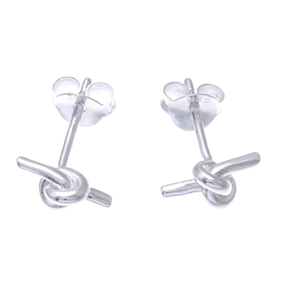 Knot Pattern Sterling Silver Stud Earrings from Thailand