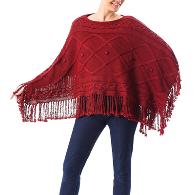 Short Knit Poncho in Claret from Thailand