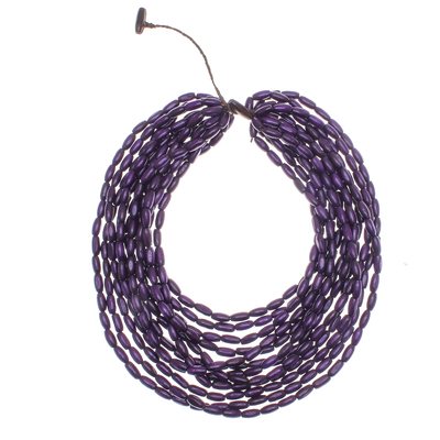 Wood Beaded Strand Necklace in Blue-Violet from Thailand