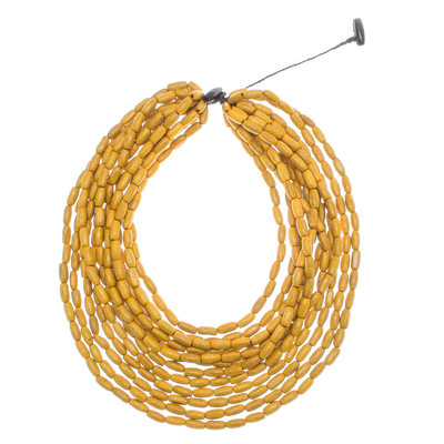 Wood Beaded Strand Necklace in Maize from Thailand