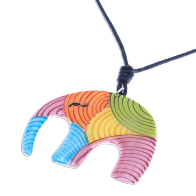 Colorful Elephant Ceramic Pendant Necklace from Thailand