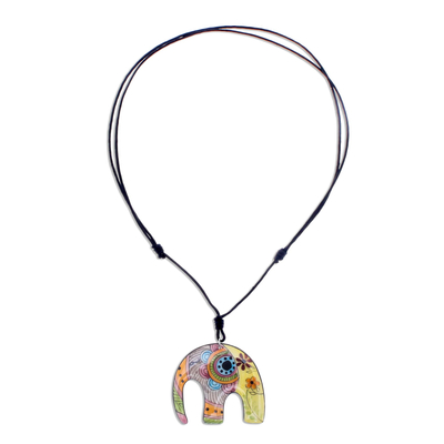 Bohemian Ceramic Elephant Pendant Necklace from Thailand