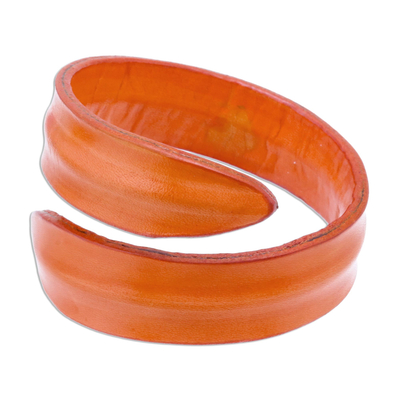 Modern Leather Wrap Bracelet in Orange from Thailand