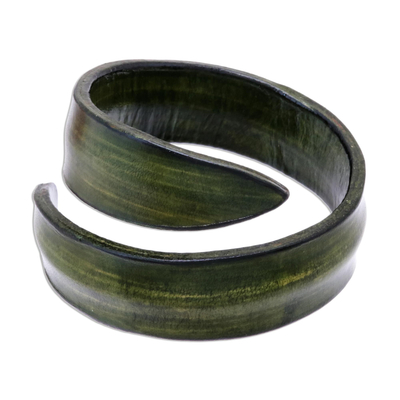 Modern Leather Wrap Bracelet in Green from Thailand