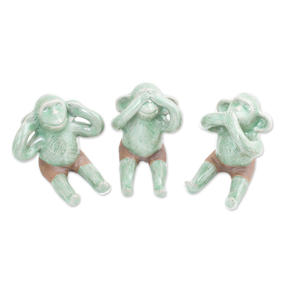 Celadon Ceramic Wise Monkey Figurines (Set of 3)