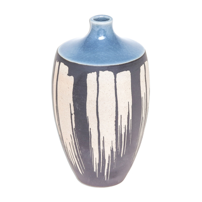 Celadon Ceramic Vase in Blue from Thailand