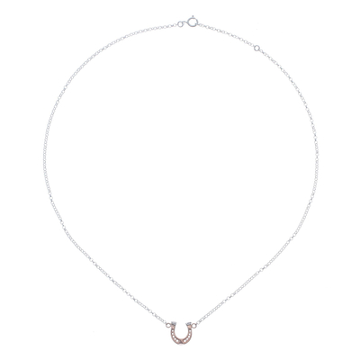 Rose Gold Accented Sterling Silver Horseshoe Necklace