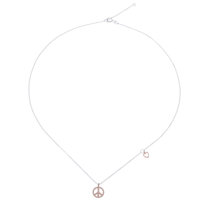 Rose Gold Accented Sterling Silver Peace Necklace