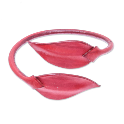 Leafy Leather Wrap Bracelet in Crimson from Thailand