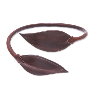 Leafy Leather Wrap Bracelet in Chestnut from Thailand