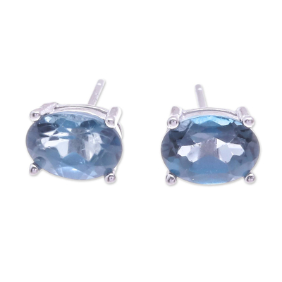 Faceted Blue Topaz Stud Earrings from Thailand