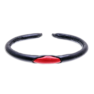 Black and Red Leather Cuff Bracelet from Thailand