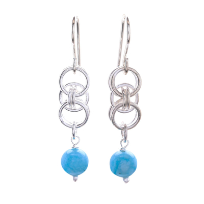 Blue Quartz Dangle Earrings with Sterling Silver Rings