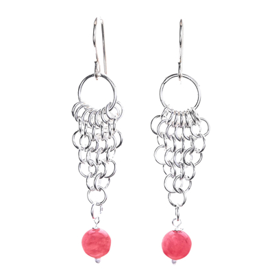 Pink Jade Dangle Earrings with Sterling Rings from Thailand