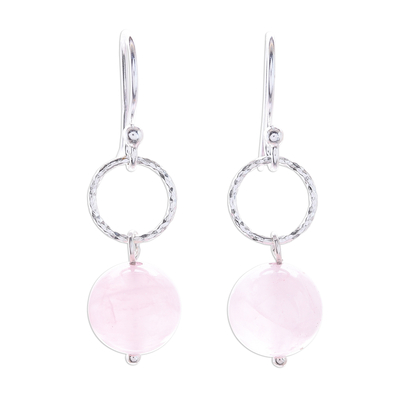 Round Rose Quartz Dangle Earrings Crafted in Thailand