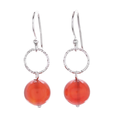 Round Carnelian Dangle Earrings Crafted in Thailand