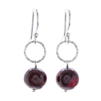 Round Garnet Dangle Earrings Crafted in Thailand